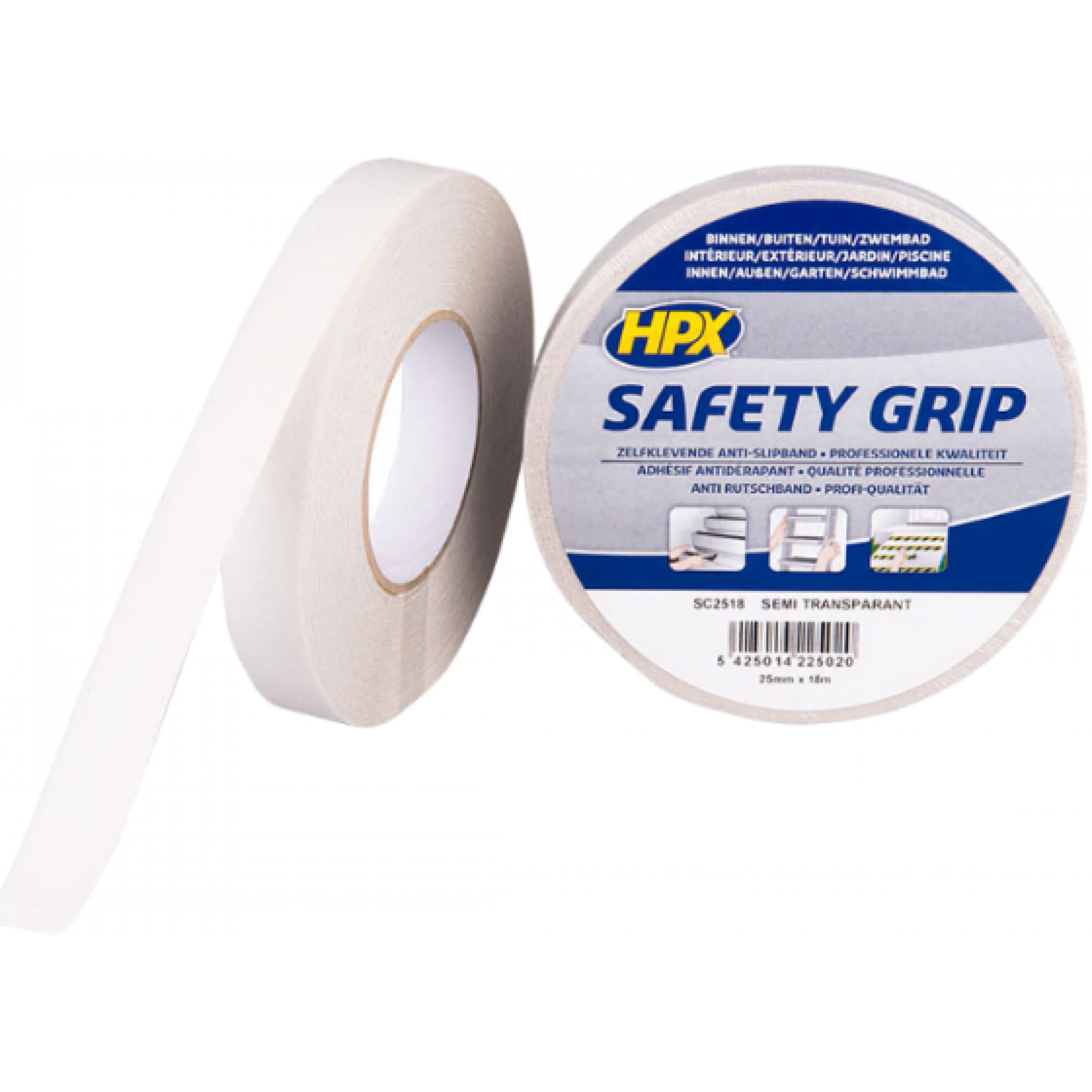 Tape safety grip 25mm 18 mtr semi-transparant